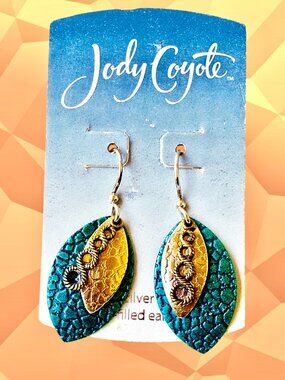 Jody Coyote Vintage Blue Dangle Mixed Metal Earrings Sterling Silver Ear Wires